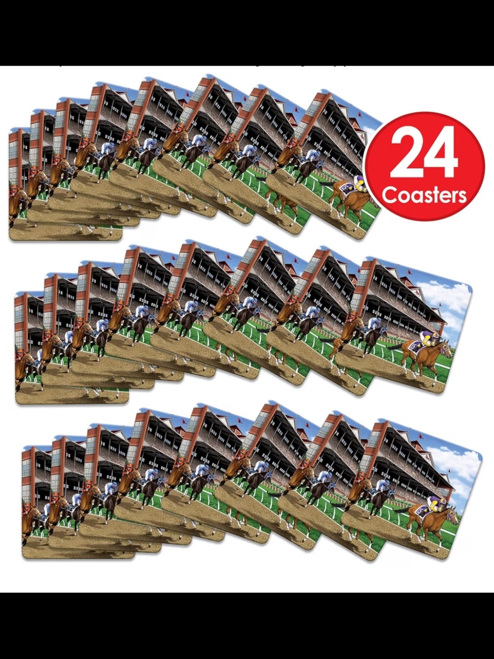 New 3 Packs X 8 Pcs Each Race Day Horse Track Coasters - 24 Pack (Multicolor)